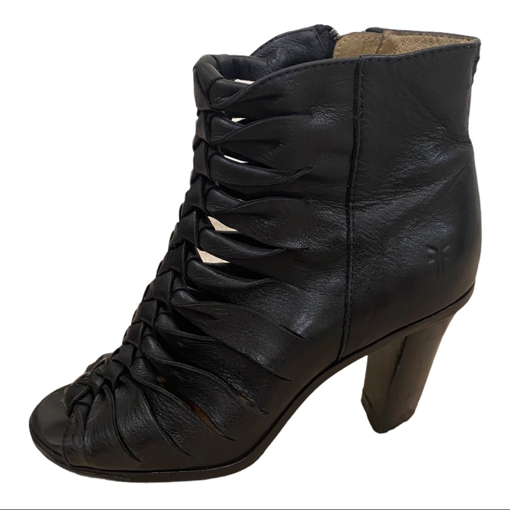 FryeBlack Sofia Braided Peep Toe Heeled Bootie